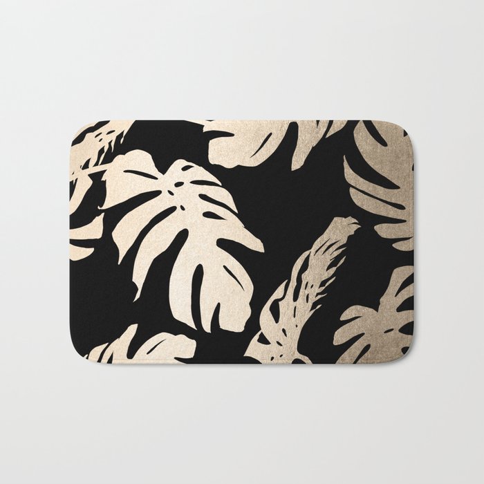Simply Palm Leaves in White Gold Sands on Midnight Black Bath Mat
