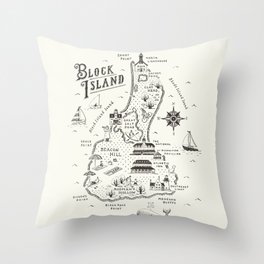 Block Island Map Throw Pillow | Vintage, Illustration, Typography, Graphic Design 