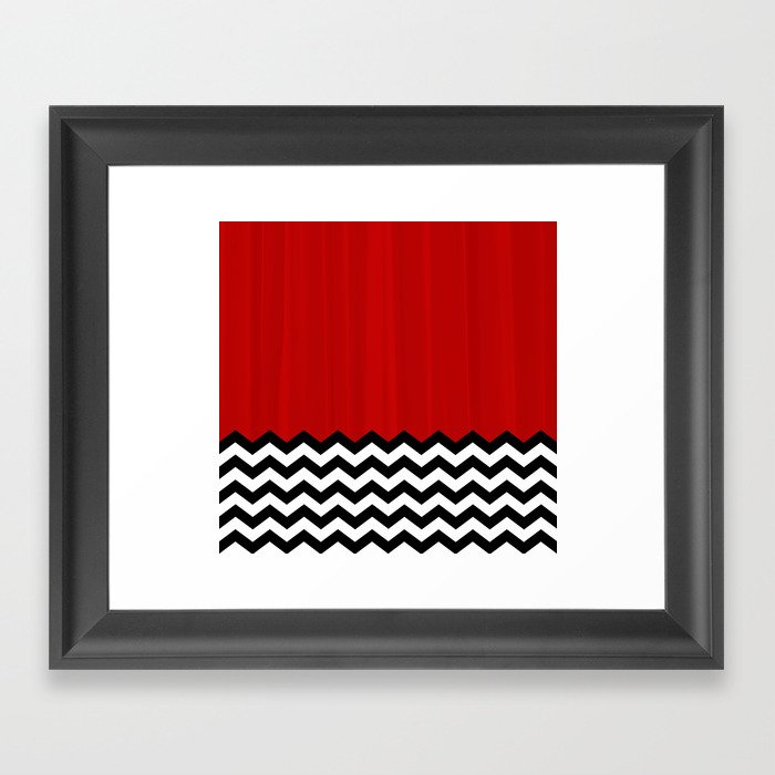 Red Black White Chevron Room w/ Curtains Framed Art Print