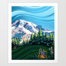 Wildflowers on Mount Rainier Art Print