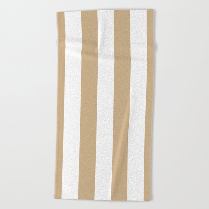 Vertical Stripes - White and Tan Brown Beach Towel