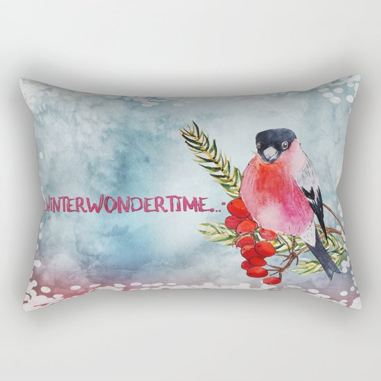 Winter Wondertime - Merry christmas- Little finch on branch-covered with snow Rectangular Pillow