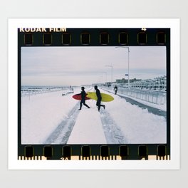 Winter Surfers at Rockaway Beach 2018 Art Print