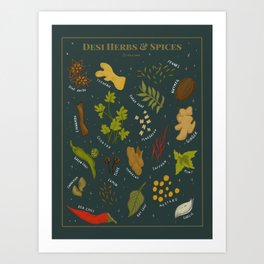 Desi Herbs and Spices Art Print | Spices, Curated, Chili, Cooking, Digital, Food, Cilantro, Graphicdesign, Kitchen, Art 
