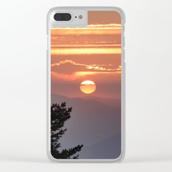 "Sun through the clouds and trees" Sunset at the mountains Clear iPhone Case