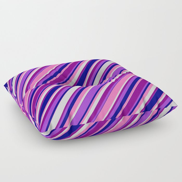 Eye-catching Purple, Dark Orchid, Blue, Hot Pink & Light Grey Colored Lined Pattern Floor Pillow