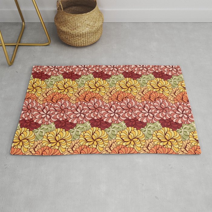 autumnal yellow orange red floral aesthetic dahlia garden flowers Rug