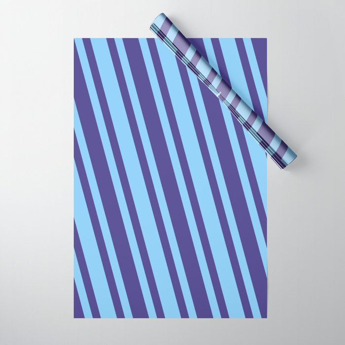 Dark Slate Blue and Light Sky Blue Colored Lines Pattern Wrapping Paper
