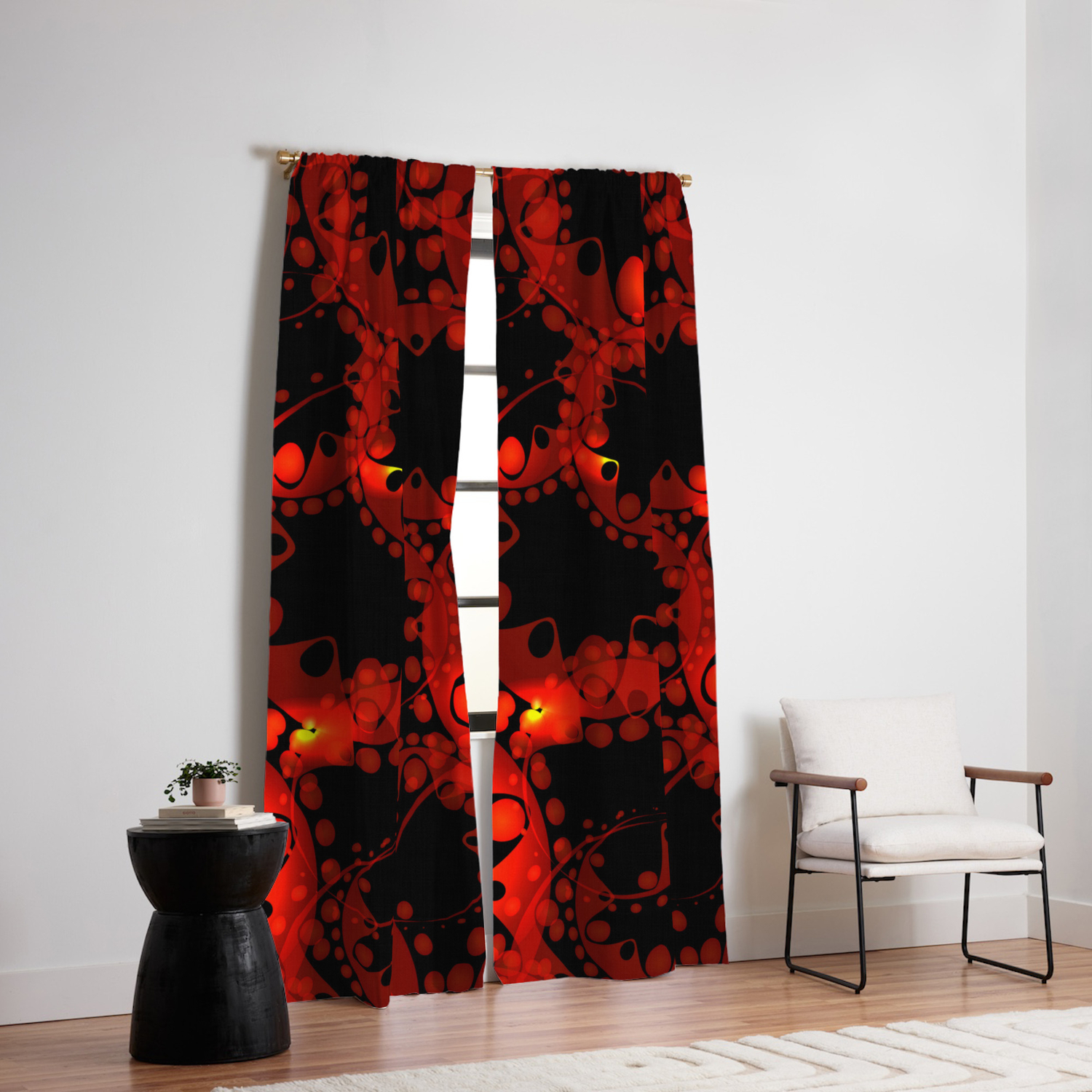 Red Lace Gold On A Black Background Blackout Curtain By