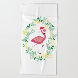 Father Christmas Beach Towels Society6 Flamingo Christmas Wreath Beach Towel