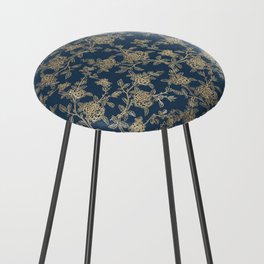 Classic navy blue gold vintage flowers Counter Stool