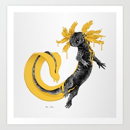Golden Axolotl Art Print