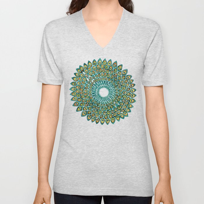 Peacock Mandala V Neck T Shirt