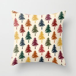 Colorful retro pine forest 7 Throw Pillow