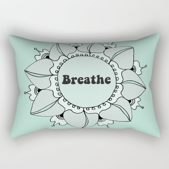 Breathe Yoga Boho Mandala Light Blue Green Rectangular Pillow