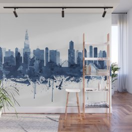 Chicago Skyline Watercolor Blue, Art Print By Synplus Wall Mural