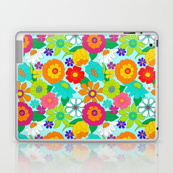 Retro Groovy Hippie Flowers Pattern Laptop & iPad Skin