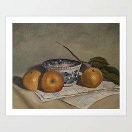 Asian Pears & Transferware Bowl Art Print