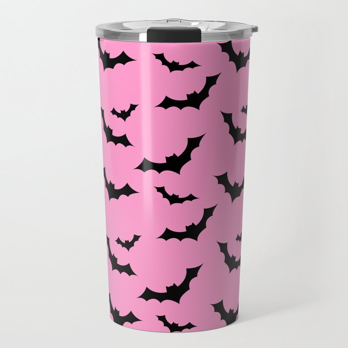 Black Bat Pattern on Pink Travel Mug