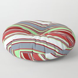 [ Thumbnail: Eyecatching Light Green, Light Cyan, Maroon, Slate Gray, and Red Colored Lines Pattern Floor Pillow ]