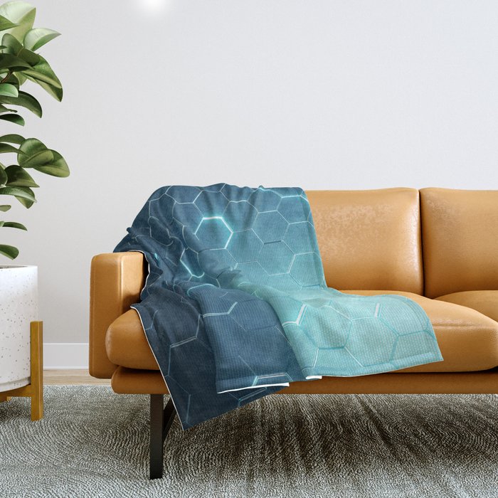 Abstract blue of futuristic surface hexagon pattern with light rays Throw Blanket