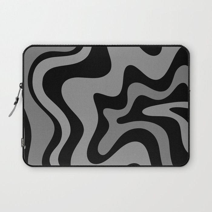 Retro Liquid Swirl Abstract Pattern in Black and Gray Laptop Sleeve