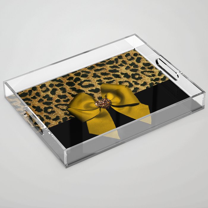 Golden Bow on Leopard Print Acrylic Tray