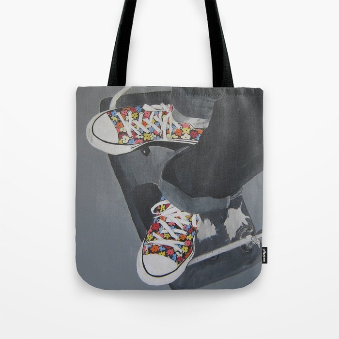 Flowered Converse shoes on a swing Tote 