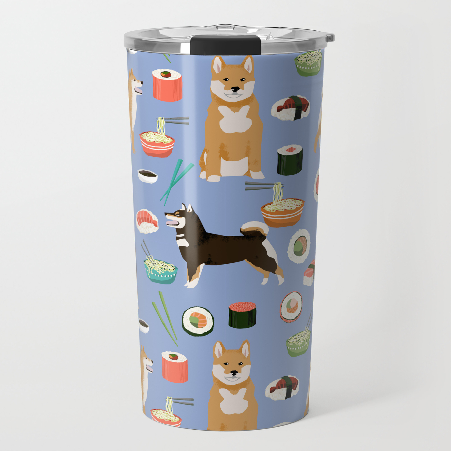 Shiba Inu Noodles Pho Food Cute Dog Art Sushi Dogs Pet Portrait Pattern Travel Mug