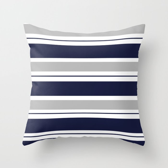 Navy Blue and Grey Stripe Throw Pillow