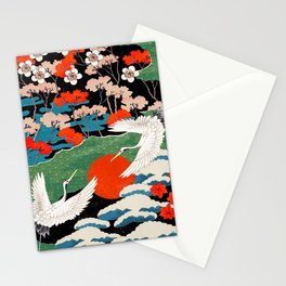 Japanese Red crowned cranes flying, Japanese crane Art Pattern, Best Gift Idea for Manchurian crane lover Stationery Card
