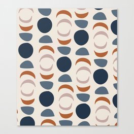 Moon Phases Pattern in blue, terracotta, pink Canvas Print