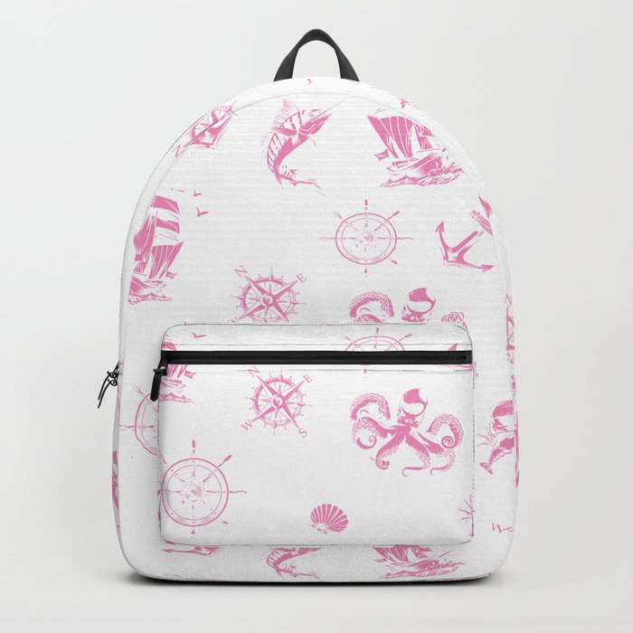 Pink Silhouettes Of Vintage Nautical Pattern Backpack
