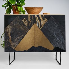 Four Abstract Mountains at Midnight Credenza