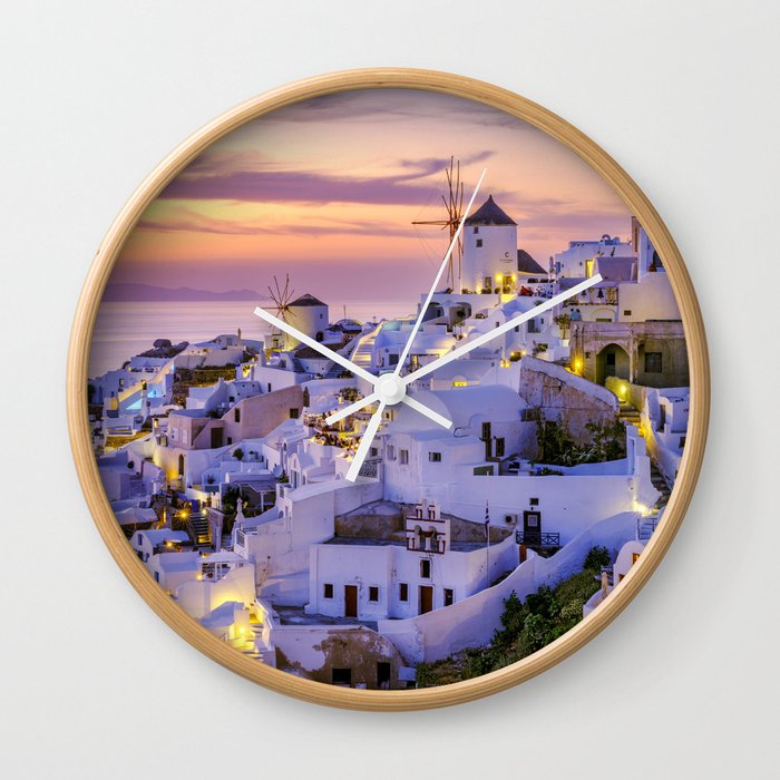 Beautiful Sunset in Oia Santorini, Greece Wall Clock