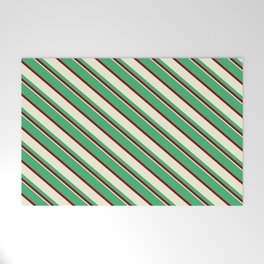 [ Thumbnail: Sea Green, Dark Red, and Beige Colored Lined Pattern Welcome Mat ]