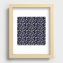 Hipster Silver Navy Blue Glitter Cheetah Animal Print Recessed Framed Print