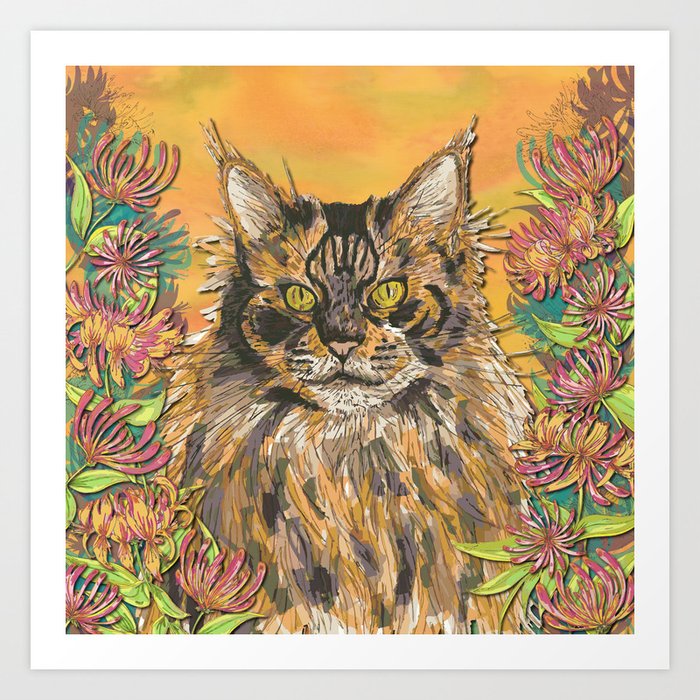 Honeysuckle Cat (Maine Coon Cat) Art Print