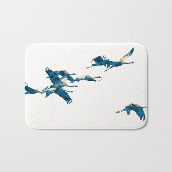 Beautiful Cranes in white background Bath Mat