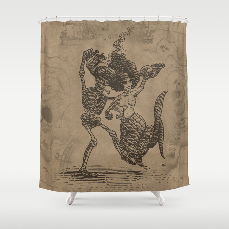 Dancing Mermaid and Skeleton Shower Curtain
