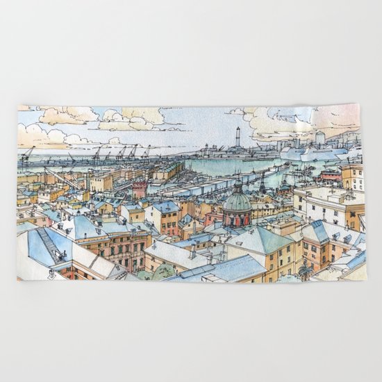 Panoramic of Genoa Beach Towel