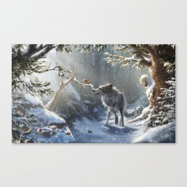 Friends: Wolf & Squirrel in Winter Canvas Print