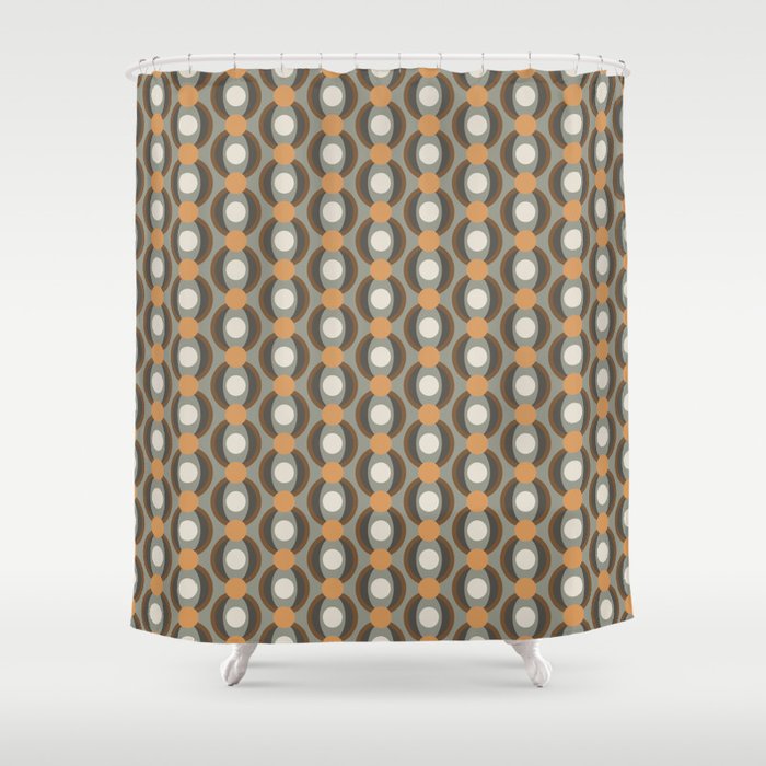 Retro Geometric Mid Century Modern Circles in Evergreen and Orange Shower Curtain