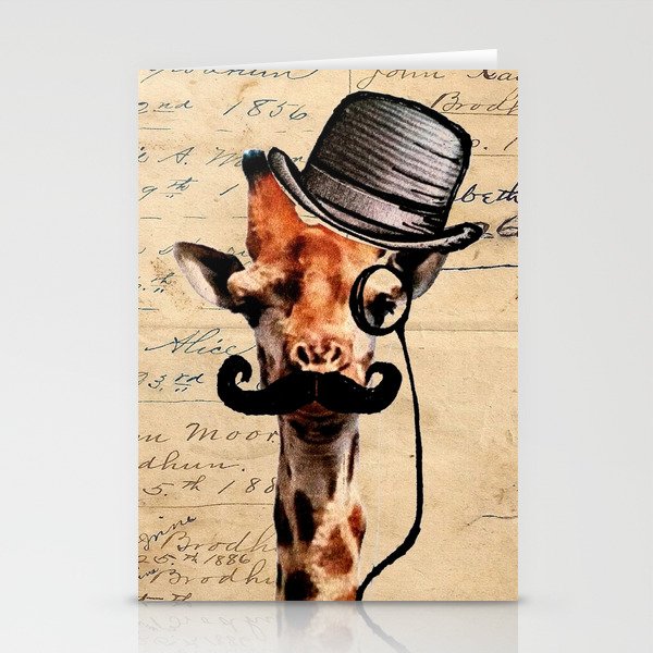 Giraffe Mustache Monocle Tophat Dandy Stationery Cards