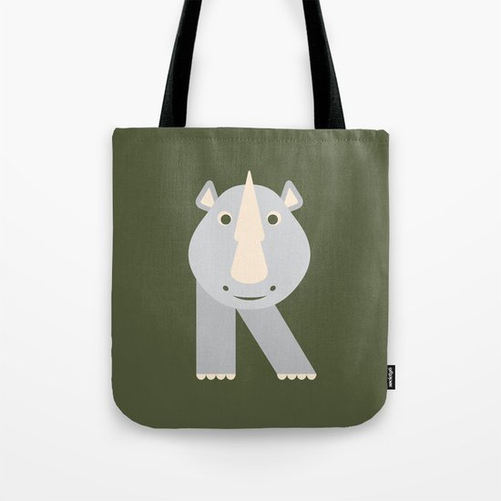 Letter R // Animal Alphabet // Rhino Monogram Tote Bag