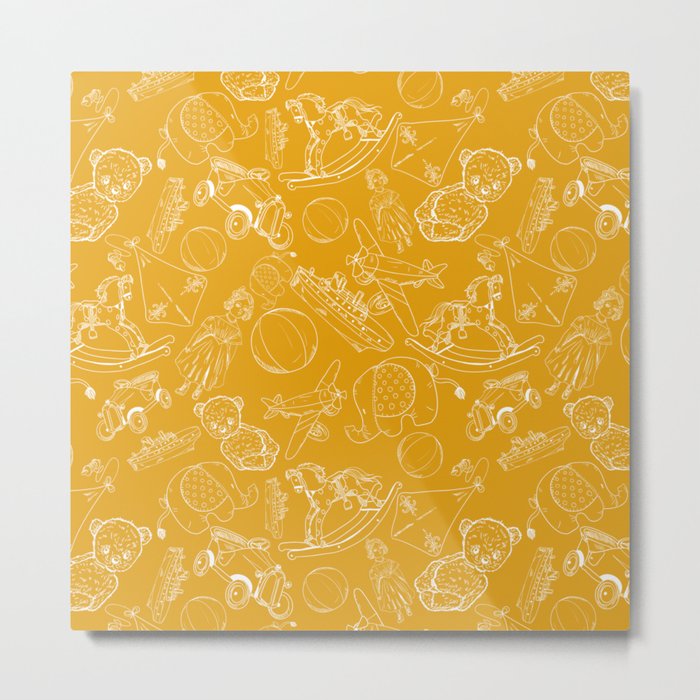 Mustard and White Toys Outline Pattern Metal Print