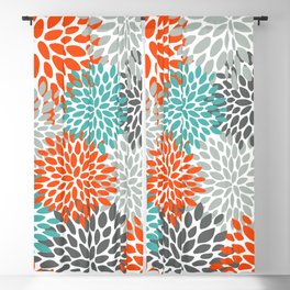 Floral Pattern, Abstract, Orange, Teal and Gray Blackout Curtain