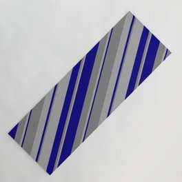 [ Thumbnail: Blue, Gray & Dark Gray Colored Stripes/Lines Pattern Yoga Mat ]