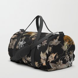 Watercolor painting of leaf and flowers, seamless pattern on dark background Duffle Bag