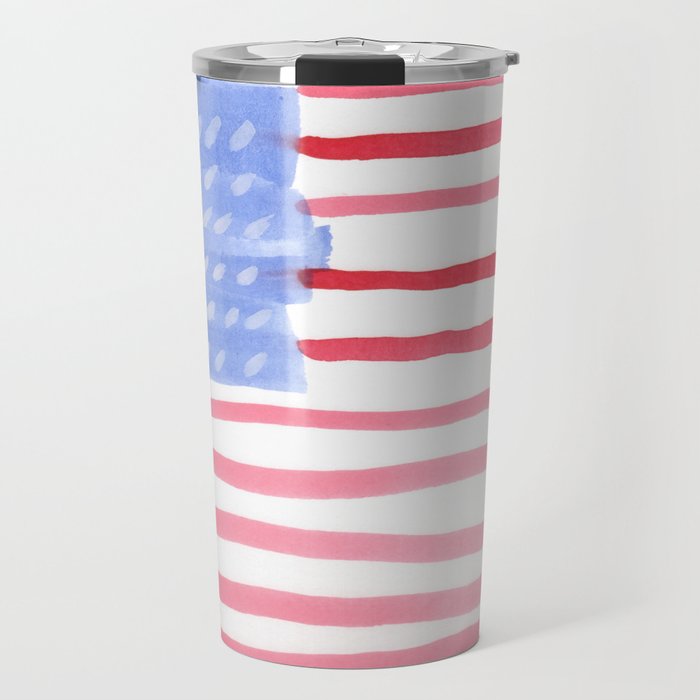 American Flag 4th of July watercolor design Travel Mug
